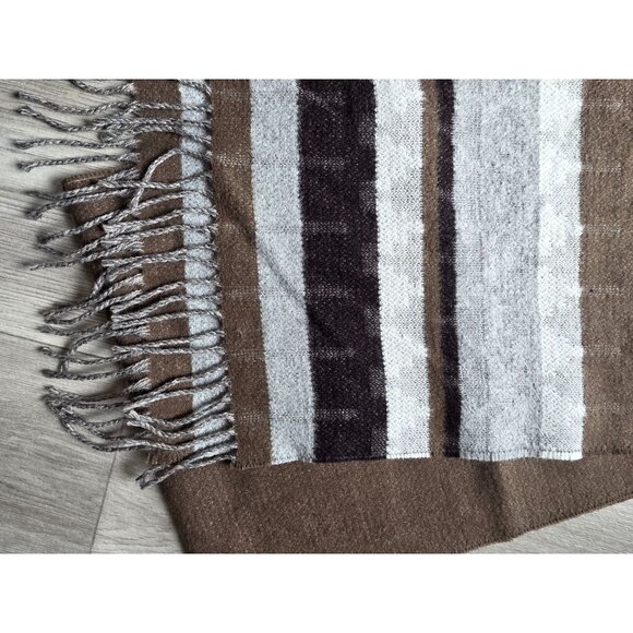 Guillaume De Mons Paris Brown Gray Striped Wool Scarf Shawl  Fringe 62"x12" - Picture 4 of 5